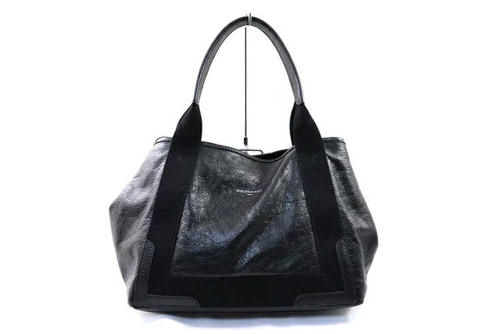 Balenciaga Handbag Tote Bag Navy Blue Cabas Calf Black